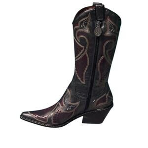 Donald Pliner Western Black Metallic Leather Intricate Stitch Boot New $750 NWT